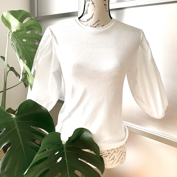H & M flared sleeves Cotton White T-shirt size XS/S - Picture 1 of 4
